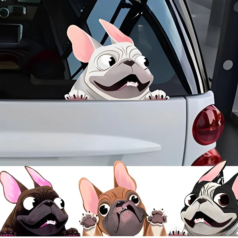 Car Styling Cute Cartoon Dog Stickers French Bulldog Windscreen Vinyl Decal Decor Waterproof Creative Funny Car Stickers 12*14cm