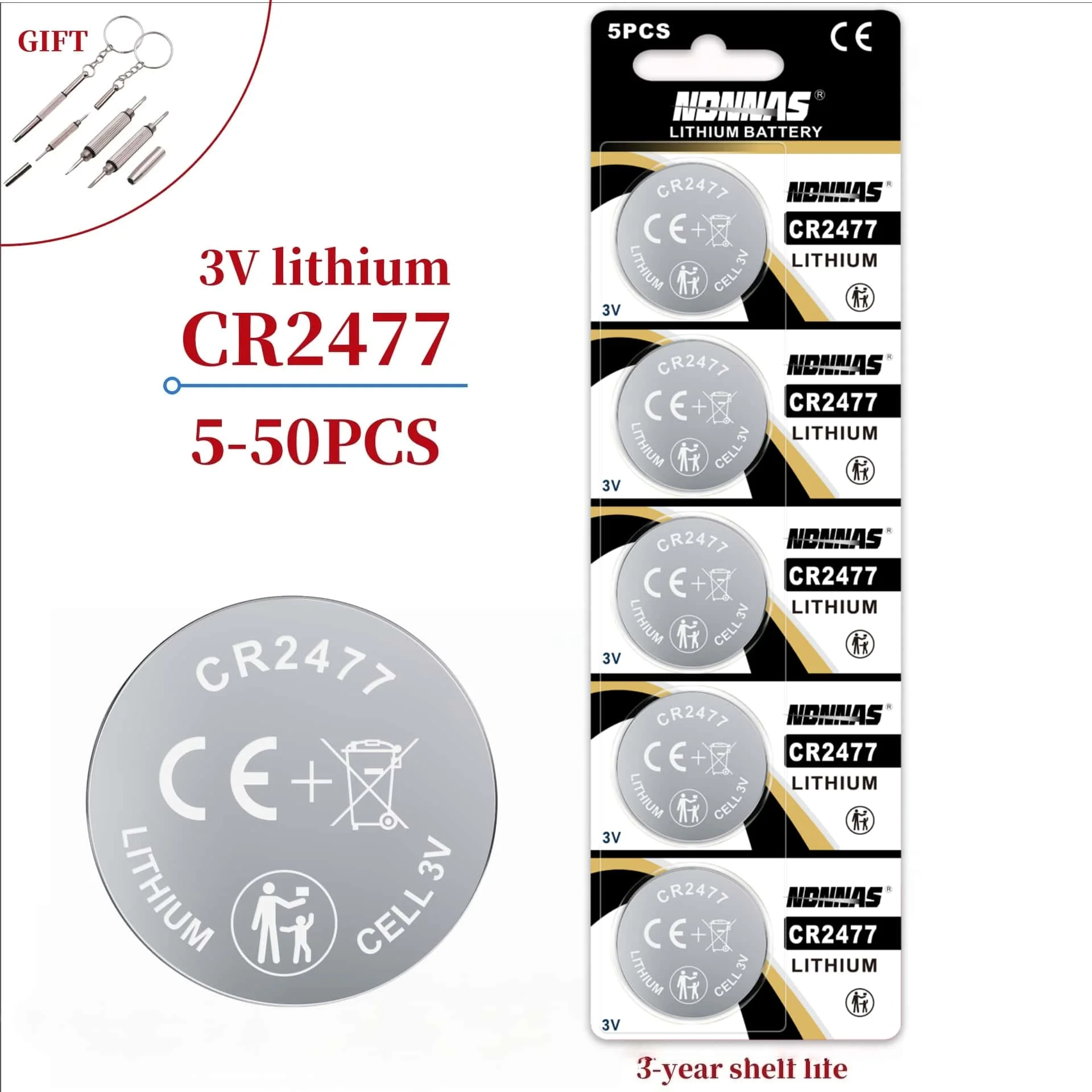 5-50PCS CR2477 3V  Lithium Batteries Environmental Friendly Button Battery for Electronic Watch, Calculator, Weight Scale