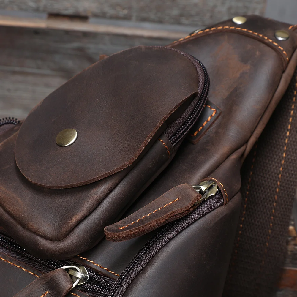 S.WORKER Echtleder Herren-Umhängetasche | Retro Crazy Horse Leder Tagesrucksack Umhängetaschen für Männer – Detail 18
