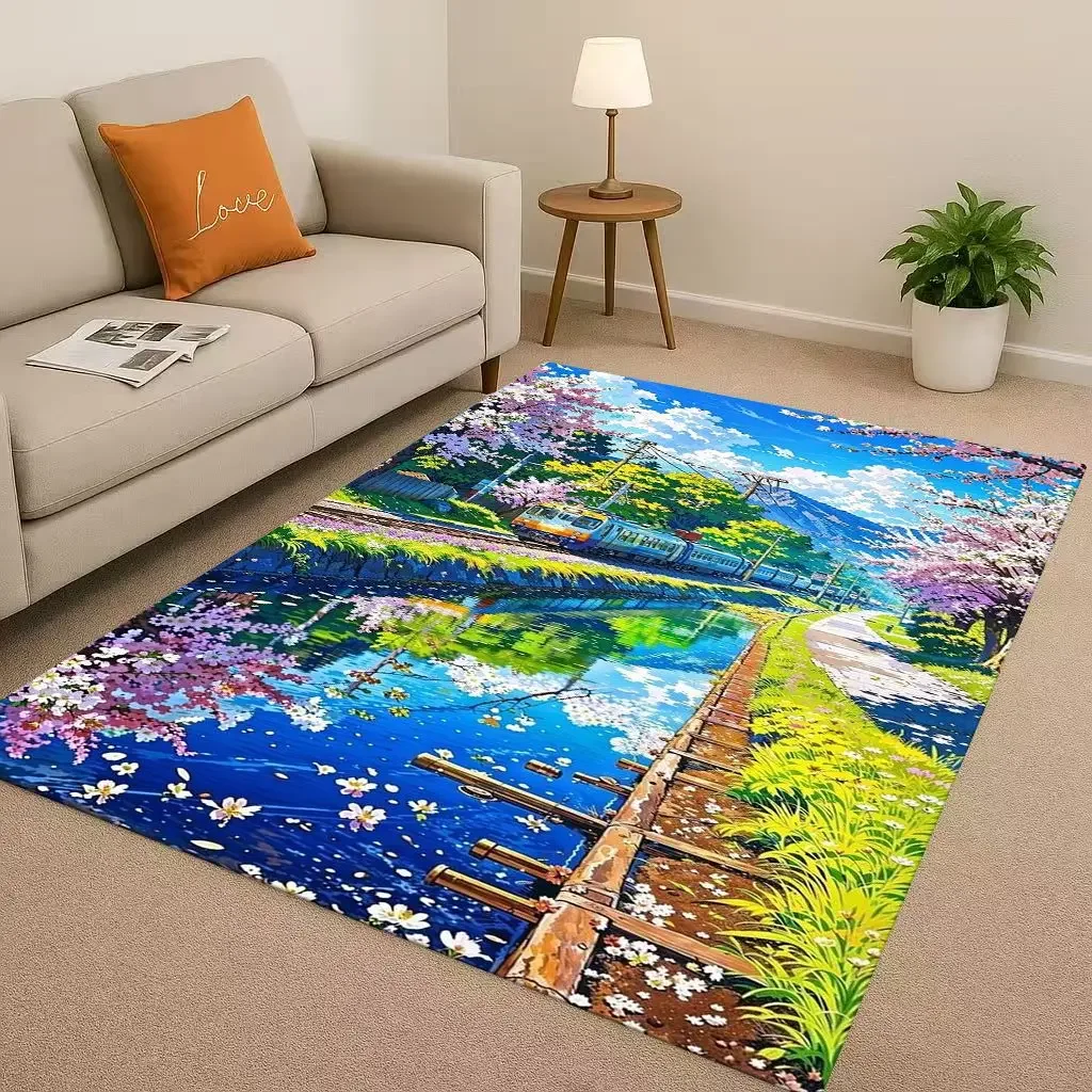 Fairy Tale Natural Scenery Sea Sky Tree Living Room Non-Slip Area Rug Soft Carpet for Bedroom Sofa ,Easy Clean Home Doormat