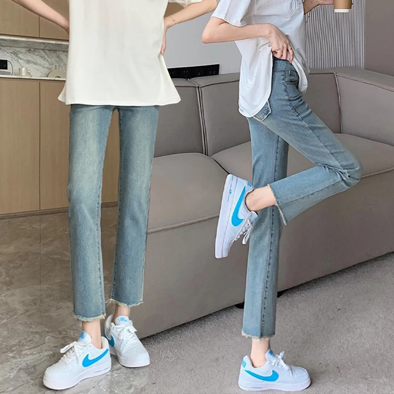 

Ankle-length Maternity Denim Trousers for Summer Stretched High Waist Ankle-length Thin Pregnant Woman Belly Jeans Pencil Pants