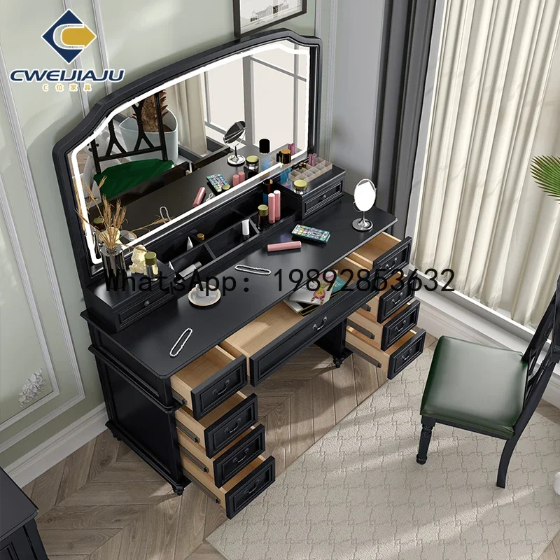 

A5-11 Solid Wood Dressing Table Bedroom Vintage High-End Light Luxury with Light Makeup Table Antique Style