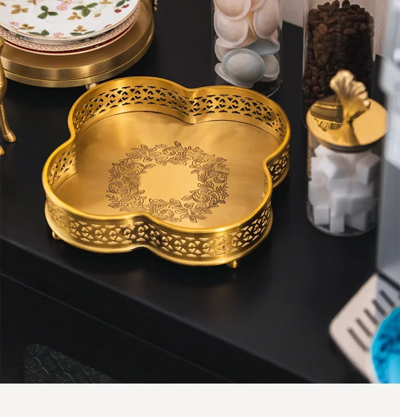Home decoration retro engraved tray living room porch cabinet storage plate desktop ornament
