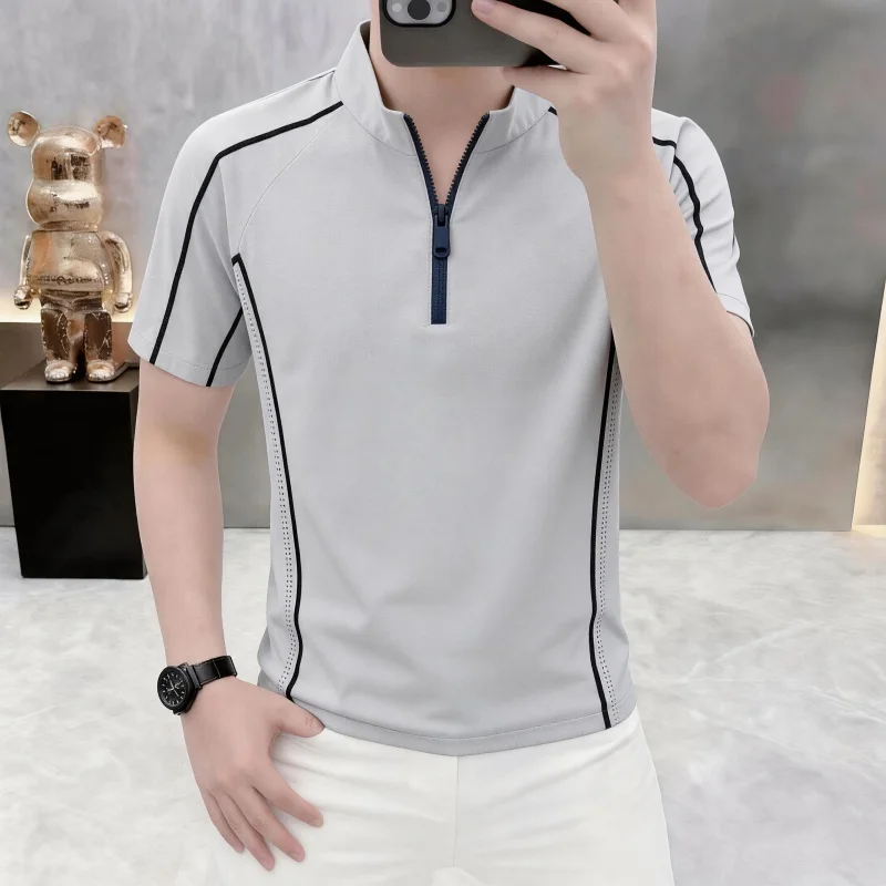 Summer New Style Men's Short-Sleeved Polo Shirt with Mesh Ventilation- Cool and Comfortable Youth