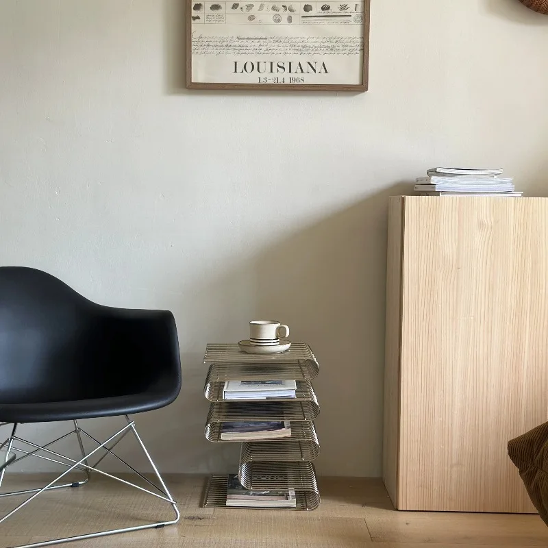 Nordic Metal Book Shelf Home Multi-purpose Floor Magazine Rack Side Table Modern Minimalist Storage Shelf Interior Furniture