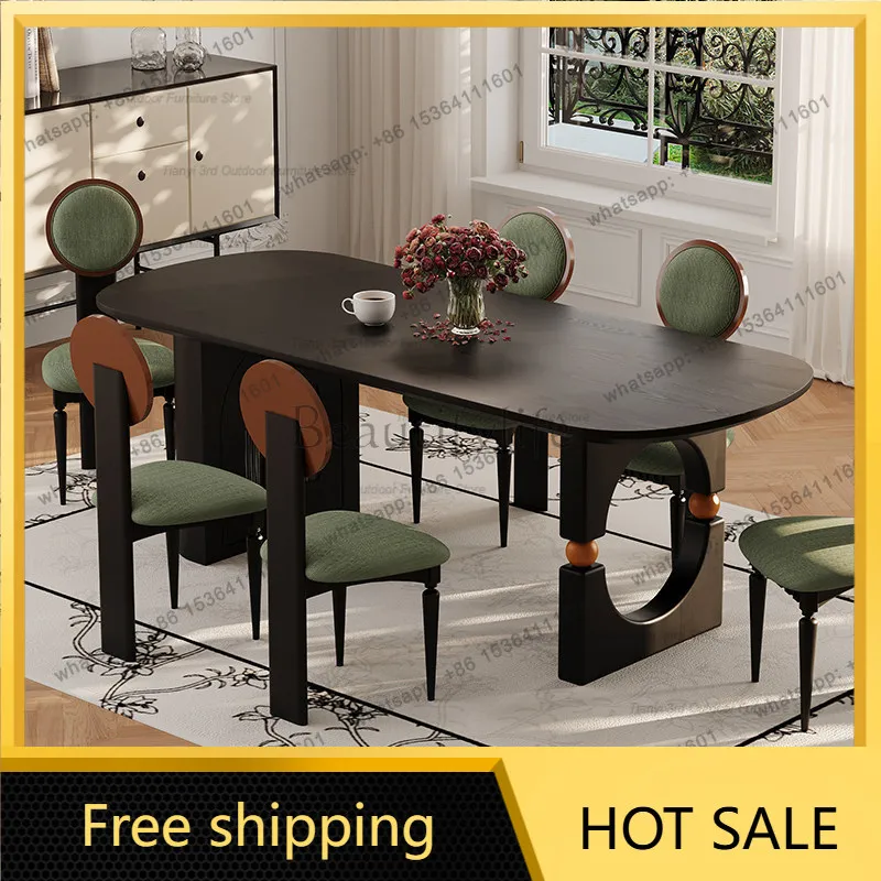 zj.French Retro Solid Wood Dining Table Modern Minimalist Oval Black Wall Mounted Dining Tables Dining Room Furniture Mesas FYDT