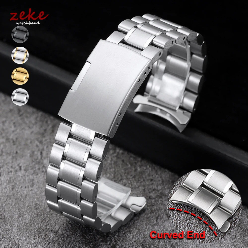 16mm 18mm 20mm 22mm 24mm extremidade curvada reta pulseira de relógio de aço inoxidável prata ouro preto metal dobrável fecho pulseira com ferramenta