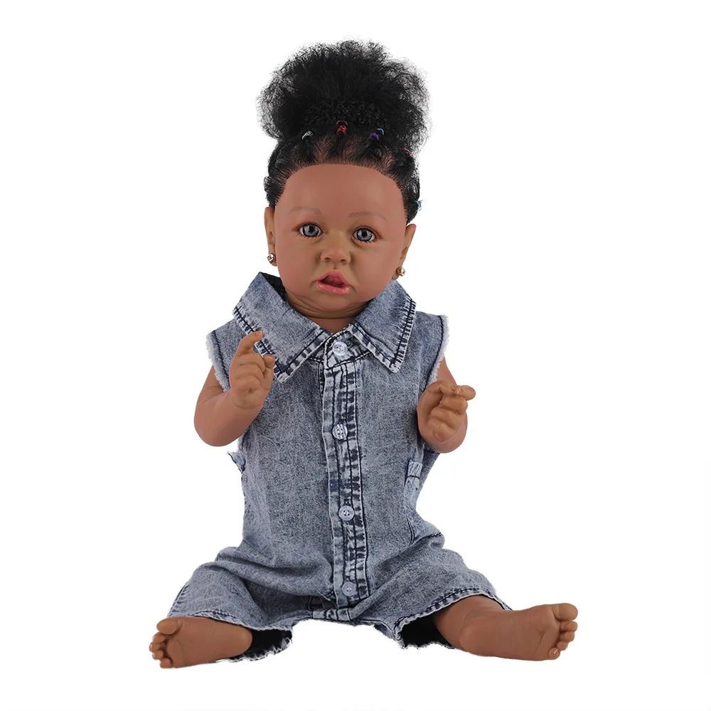 

Bebes 58CM Flexible Bebe Doll Reborn Baby Girl Maddie Black Skin African American Baby Handrooted Hair with Bottle and Pacifier