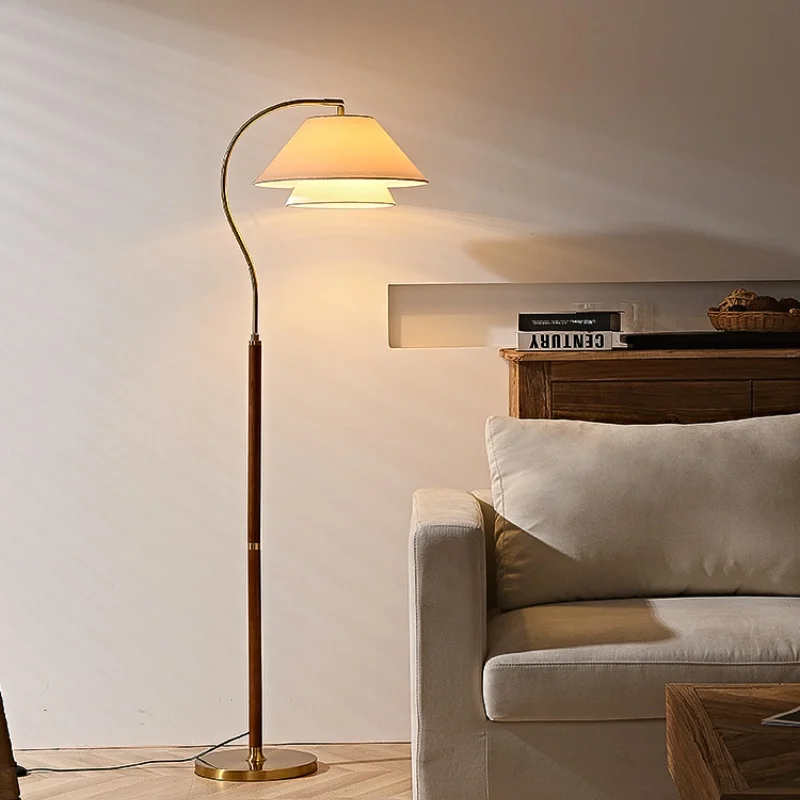 

Medieval Wooden LED Floor Lamps White Fabric Lampshade French Retro Living Room Bedroom Restaurant Kitchen LED Standing Lights