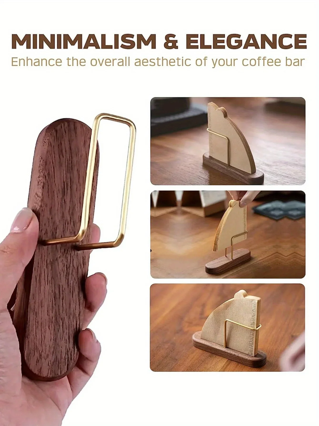 1Pc Walnut Filter Paper Rack Holder Coffee Accessories Stand for 60 Pcs Fan Shape V Shape Storage