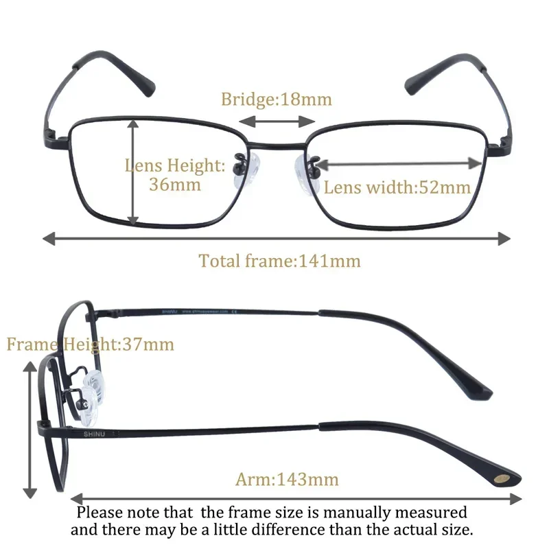 SHINU brand Titanium Glasses men reading glasses 3.0 myopia 6.5 diopter lenses fast shipping myopia glasses no astigmatism