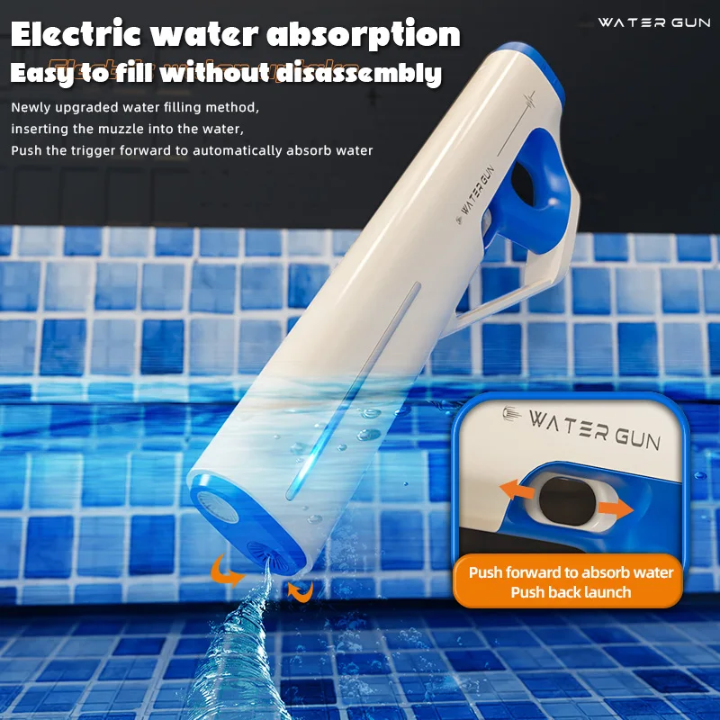 Pistola de água automática super poderosa, brinquedo com absorção de água led, spray de alta pressão, brinquedos de piscina para crianças, meninos, presente