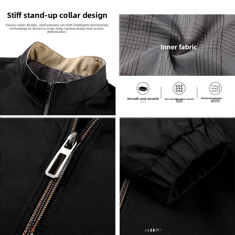 

Middle-aged Men's Casual Stand Collar Jaet Outerwear Pure Color Spring Autumn New Dad Clothes Stand Fit Printed Polyester