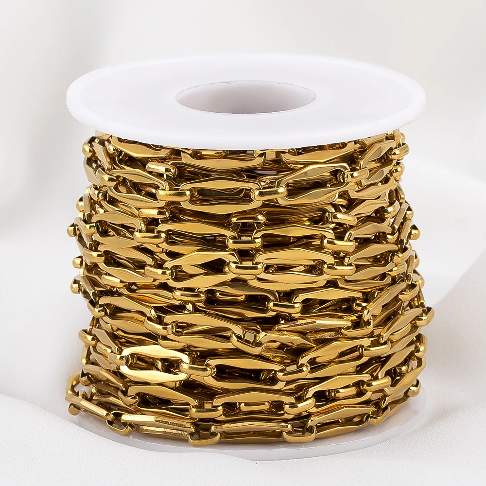 Catene piatte sfuse in acciaio inossidabile color oro da 1 metro per gioielli fai da te, creazione di collane artigianali, accessori per forniture fatte a mano