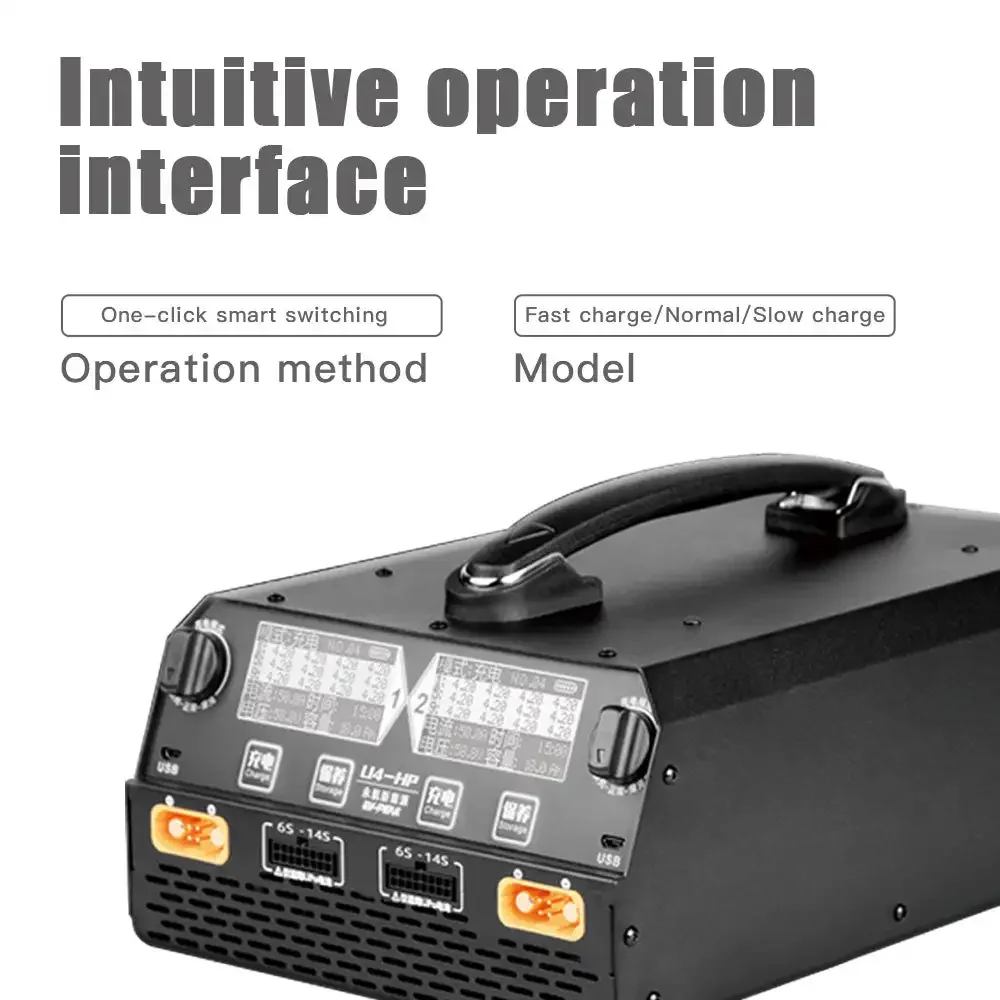 شاحن ذكي EV-Peak U4-HP ثنائي القناة لبطارية Lipo / Lihv 6s-14s بقدرة 2500 وات/ 25 أمبير زراعية