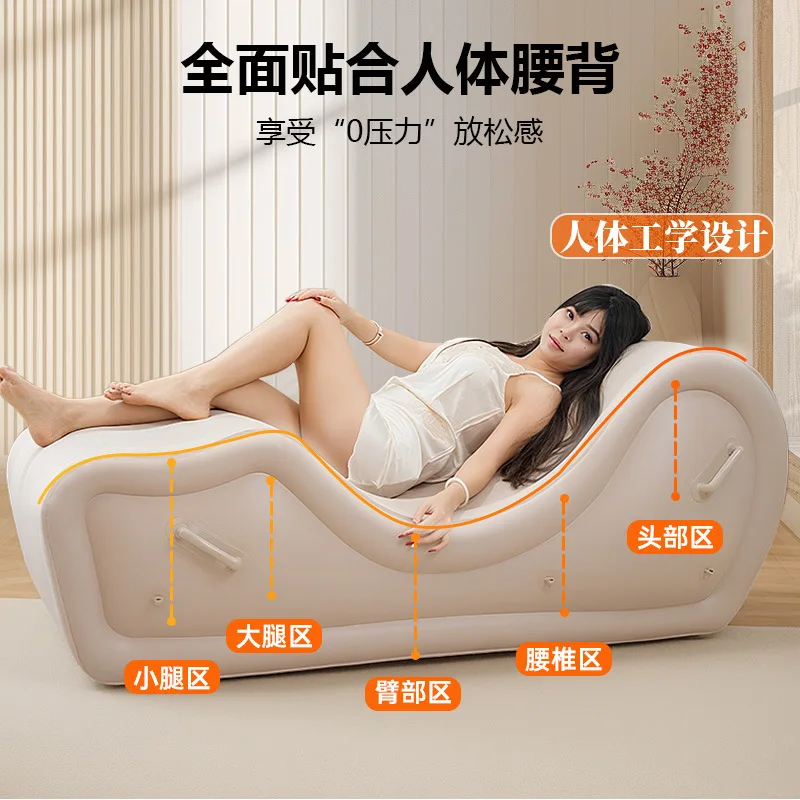 

Inflatable Sofa Bed for Adults Outdoor Camping Flocking Foldable Double Lounge Chair