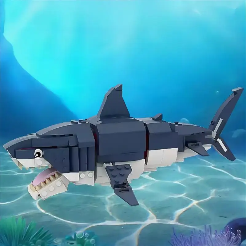 

Animals Series MOC Shark Megalodon Model Deep Sea Creatures Building Block Kit Assembly Ornaments DIY Puzzle Toy Gift