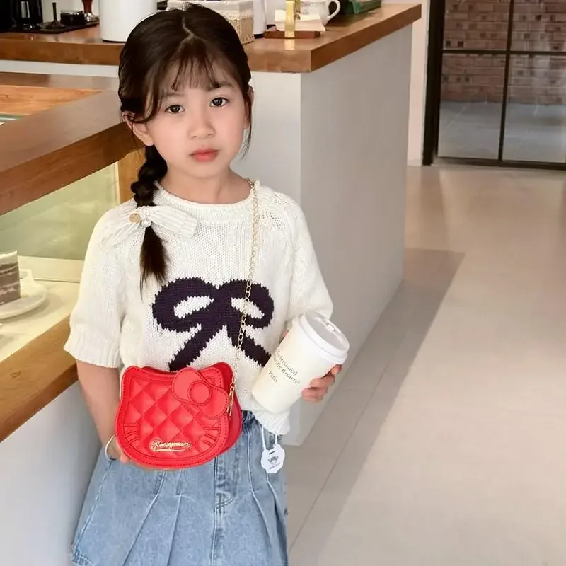 جديد مرحبا كيتي حقيبة كروسبودي طفلة حقيبة كتف التطريز القوس أنيمي الشكل Kawaii الكرتون حقيبة تخزين مستحضرات التجميل