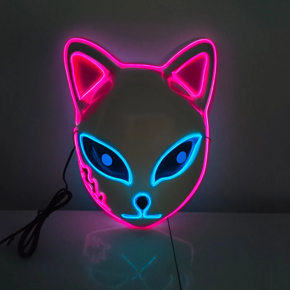 Fox Rabbit Halloween LED Cute Face Mask Party Horror Cosplay Props Light Up Masque Masquerade