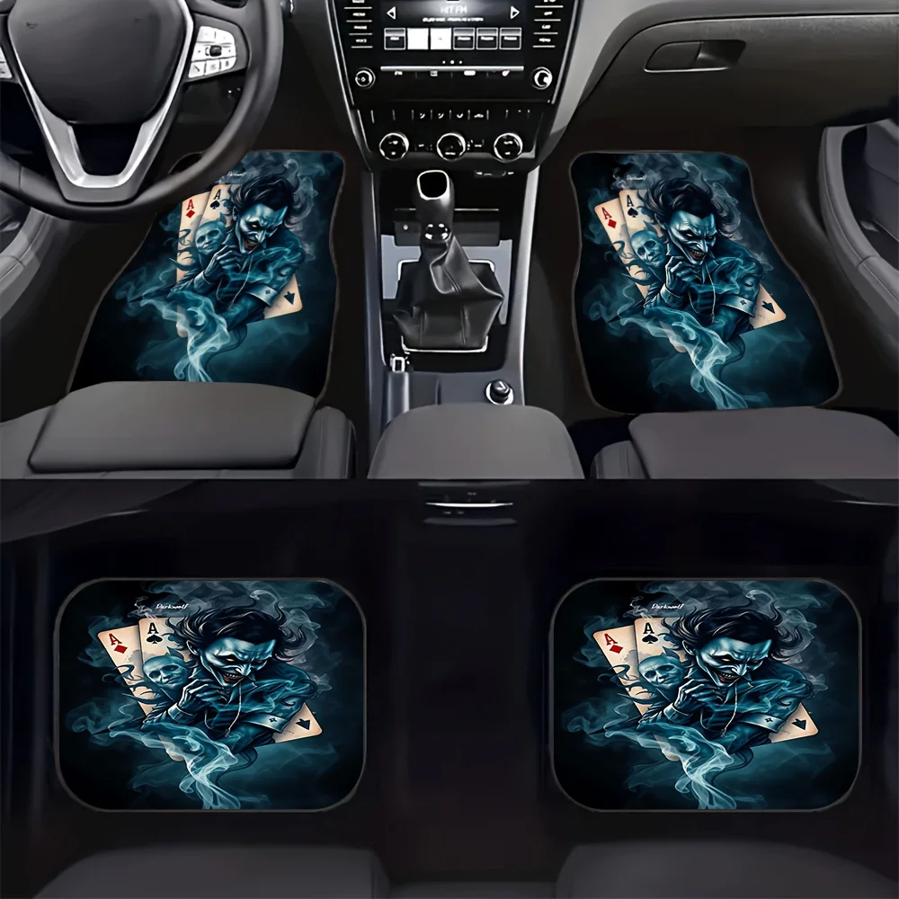 4pcs Joker Playing Cards And Phantom Pattern Car Footrest Four-Piece Set, Universal Non-Slip Protection And Dustproof Front And