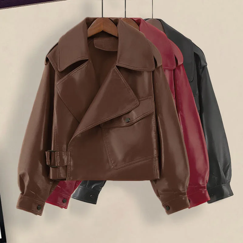 PU Leather Jacket Collar Women, Irregularly Racing Suit, Long Sleeve, Punk Style, Fashion Clothing, High Quality, Autumn, New