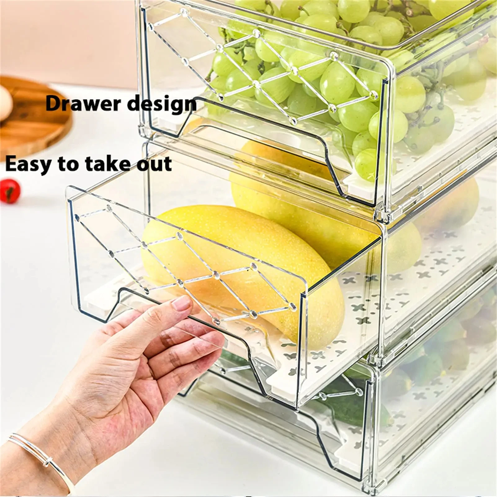 Fridge Organizer Stackable Refrigerator Organizer Bins Reusable Food Storage Containers, Fridge Drawer Organizer in Home Kitchen