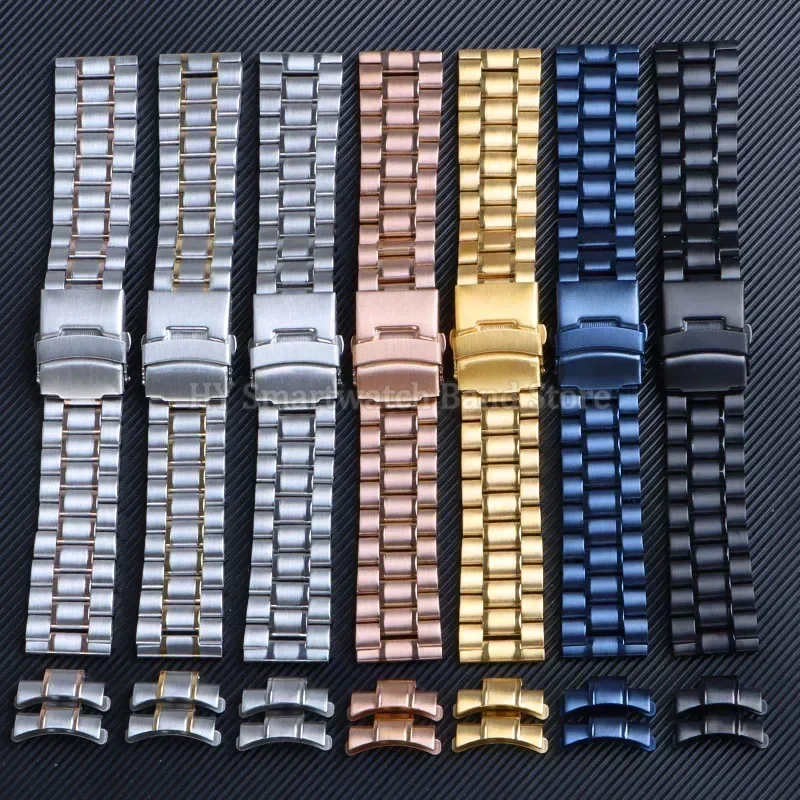 18 مللي متر 20 مللي متر 22 مللي متر 24 مللي متر الفولاذ المقاوم للصدأ حزام ساعة اليد ل Seiko SKX007 ل رولكس منحني نهاية المعادن حزام (استيك) ساعة سوار فاخر الإكسسوار