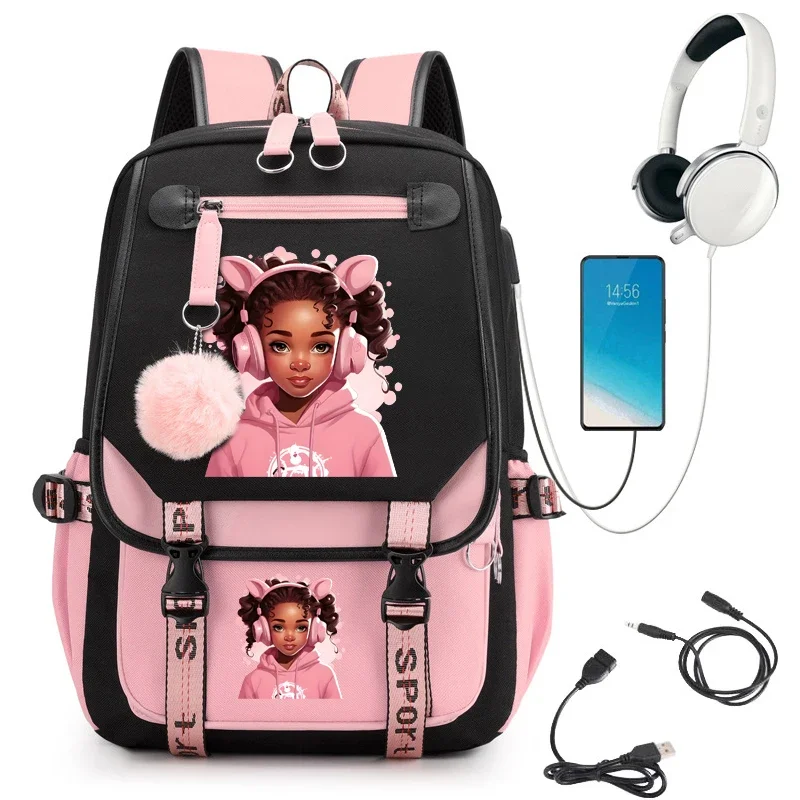 

Chibi Black Girl Print School Backpack Cartoon School Bag Student Teens Bookbag Laptop Mochila Travel Backpack Kawaii Bagpack