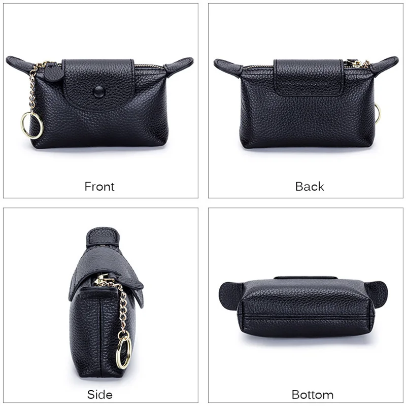 New Genuine Leather Coin Purse Brand Design Mini Women Wallets With Keychain Cowhide Short Snapped Purses Calfskin Card Holder