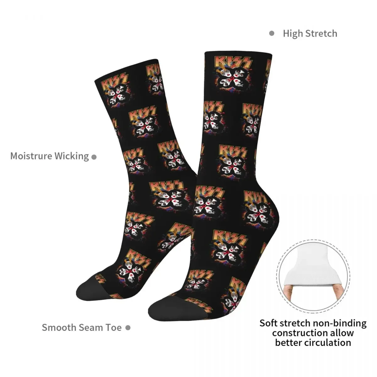 KISS The Band - Rock And Roll Over Splash Logo Socks Harajuku Stockings All Season Long Socks Accessories for Man's Woman's