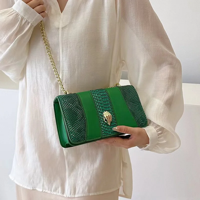 Cross-Border 23 Summer New Bags Advanced Snakeskin Fashion Trend Joker One-Shoulder Diagonal Chain Small Bag