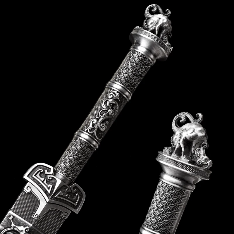 Medieval Han Jian Sword 1060 High Carbon Steel Blade Real Full Tang Sharp Ready Battle Samurai Swords Silver Dragon Katanas view 4