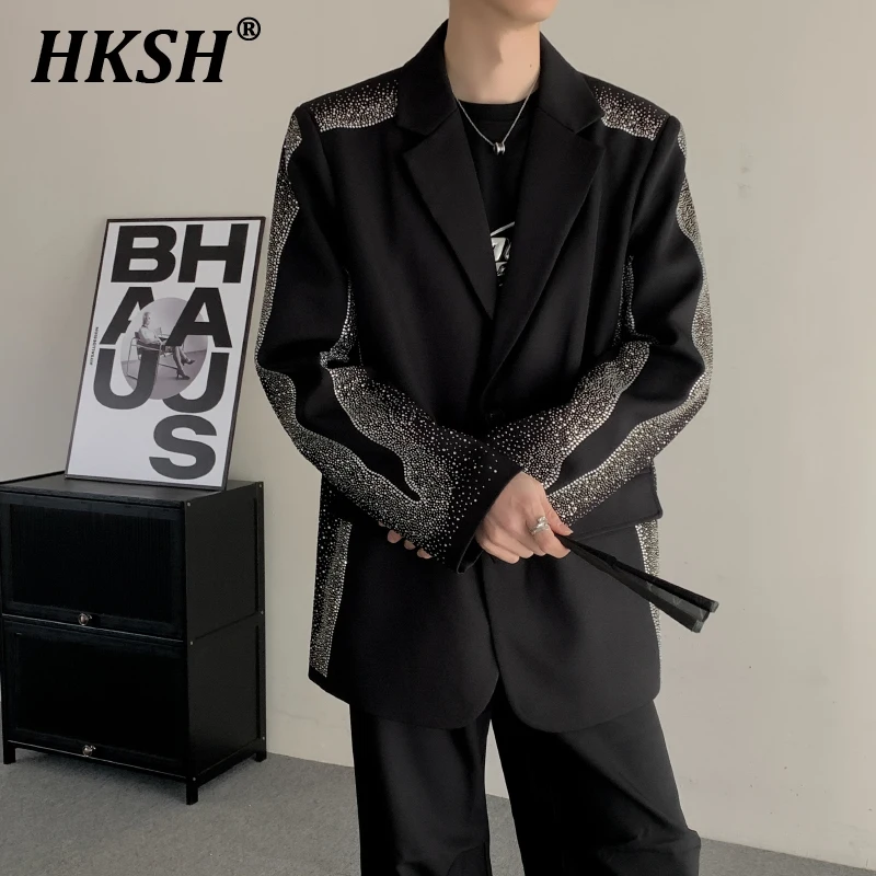 HKSH Spring Fashion High-end Heavy Industry Hot Diamond Trendy Suit Jacket Men\'s Explosive Streetwear Large Size Korean HK0028