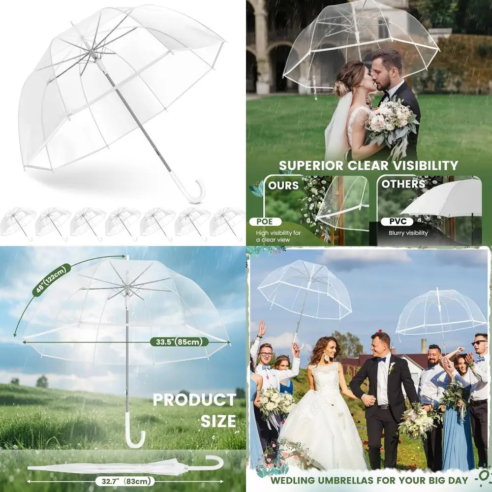 

Bulk Clear Transparent Rain Umbrellas for Weddings - Large Windproof High-Visibility Umbrellas, Durable and Firm for Outdoor Eve
