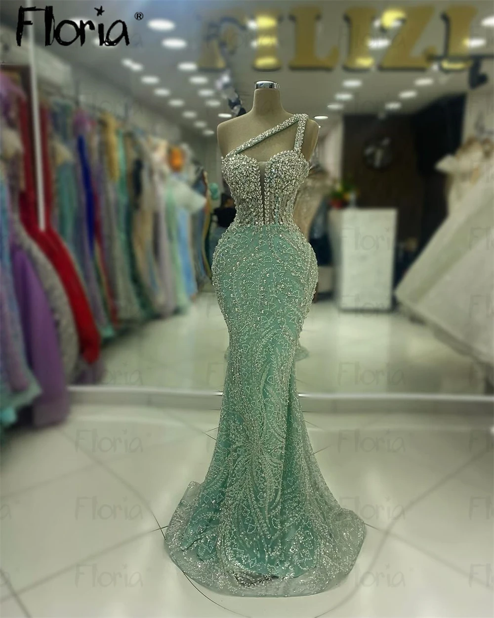 Floria verde menta cinghie Cocktail Party Dress Long Mermaid Women Wedding Night Gowns Birded Prom Gowns abito da compleanno arabo