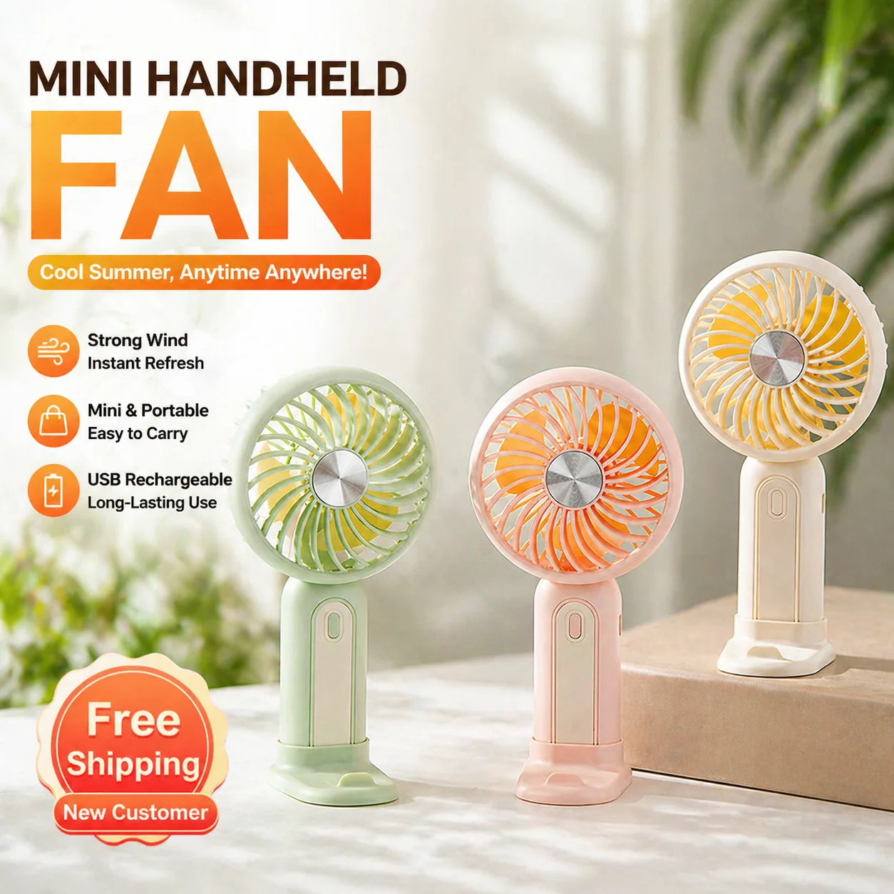 

Compact Portable Multifunctional Pocket Rechargeable Mini Cooling Fan Trendy Summer Cross Border Gift Usb Charging Handheld Fan