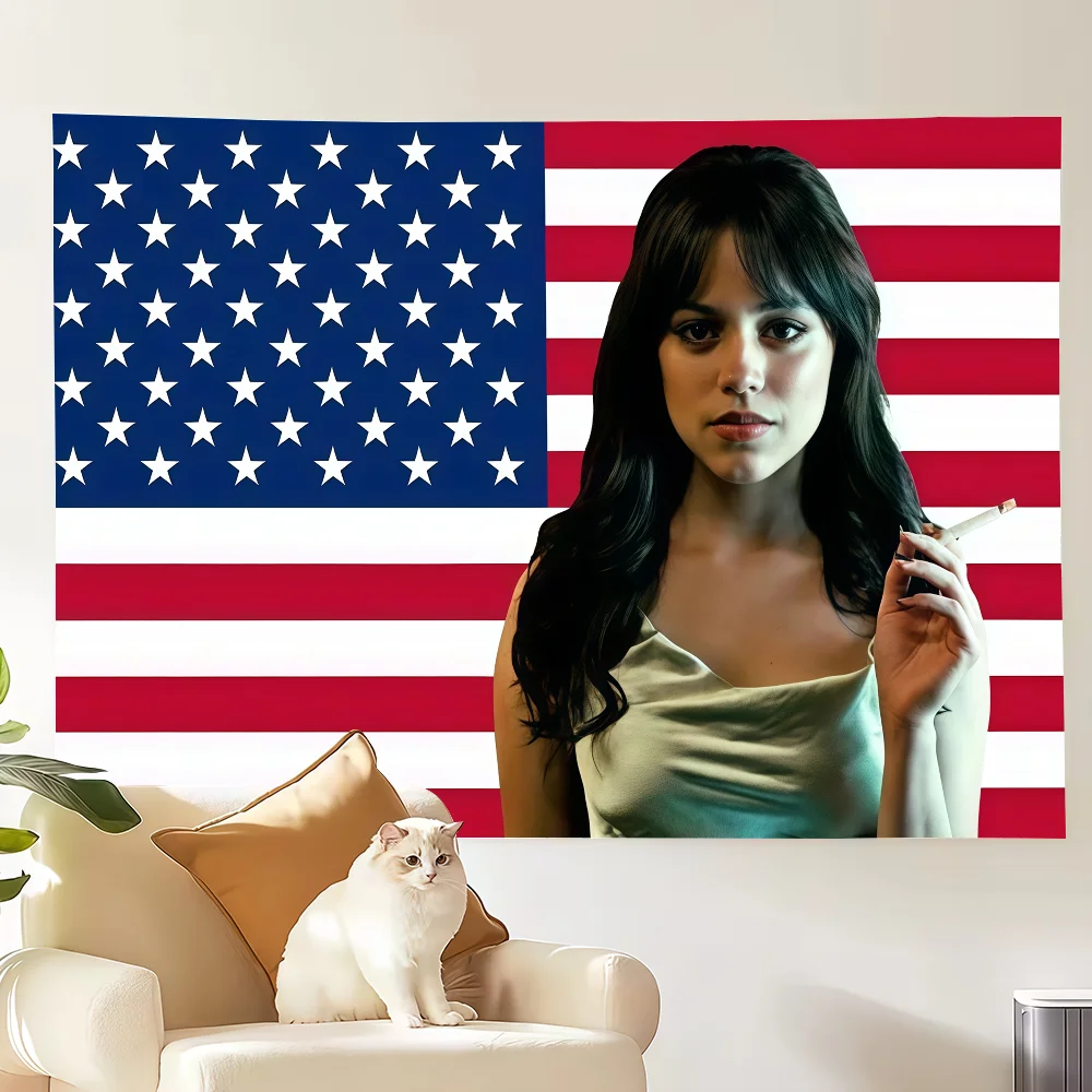 Jenna Ortega American Star flag Decoration Art Picnic Party Home Hanging Camping Outdoor Party Banner
