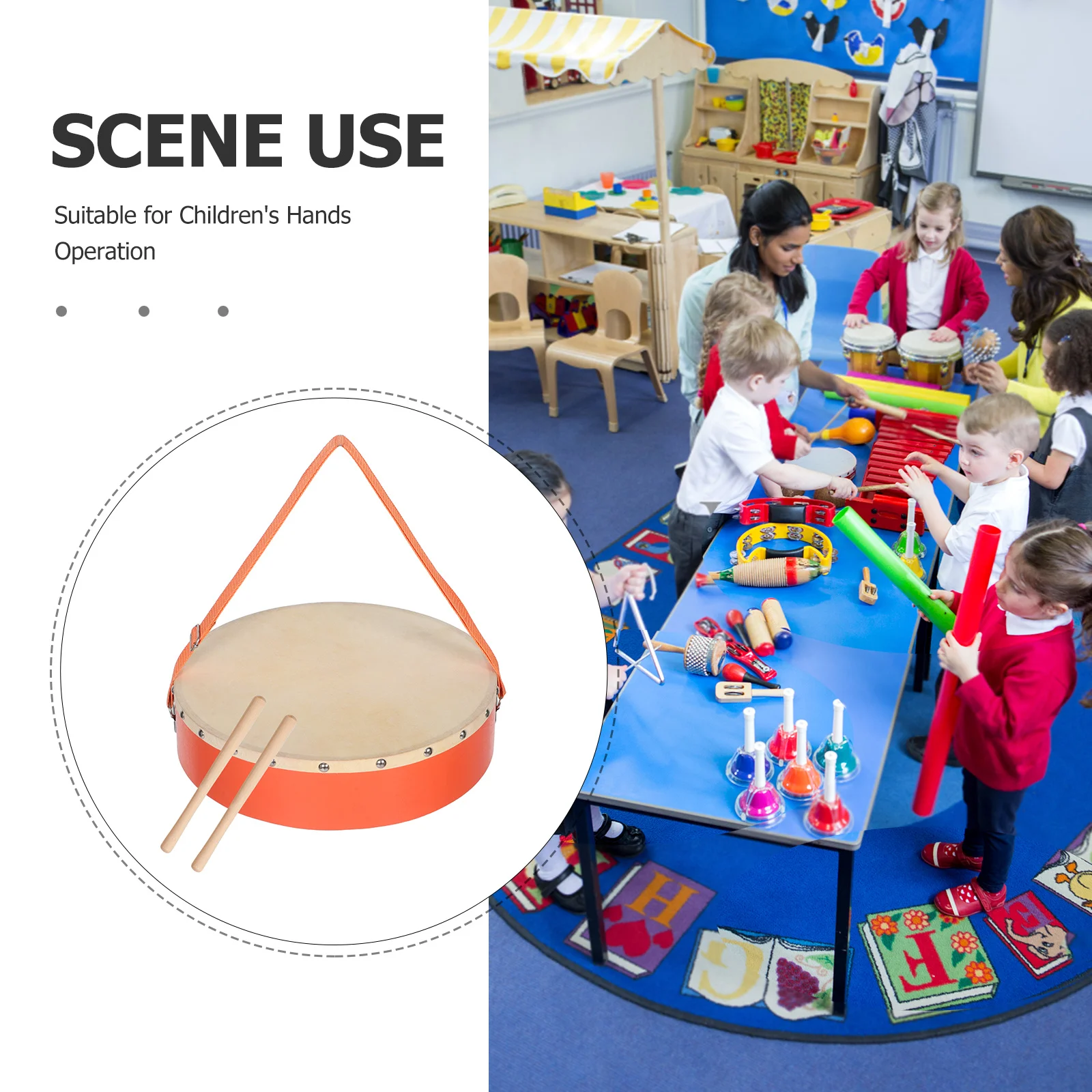 مجموعة واحدة من أدوات الموسيقى الخشبية لمرحلة ما قبل المدرسة، فئة الموسيقى العائلية، المهارات الإيقاعية المبكرة، طبلة المسيرة