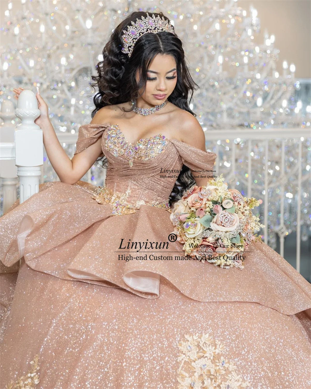 

Бальное платье с блестками, платья для Quinceanera с аппликацией, корсет с бусинами, милое платье 16, мексиканское платье на день рождения, платья для 15 лет