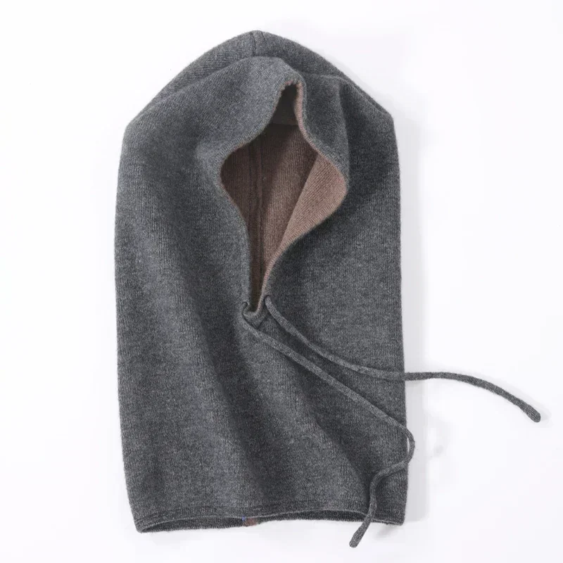 High Quality Pure Cashmere Hat for Unisex Winter Casual Knitted Scarf Hood Hat Women Men Balaclava Cap Warm Beanie Hats