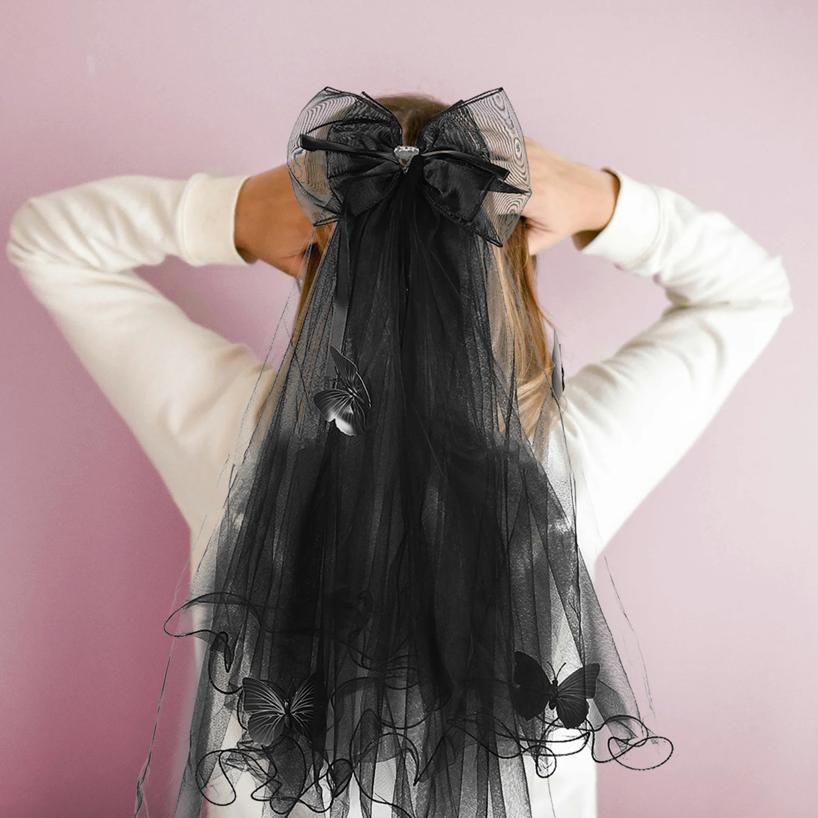 حجاب على شكل فراشة سوداء على الطراز القوطي للهالوين، غطاء رأس للزفاف، شبكي قصير مع مشبك فيونكة لعيد العروس مصاص الدماء الموتى