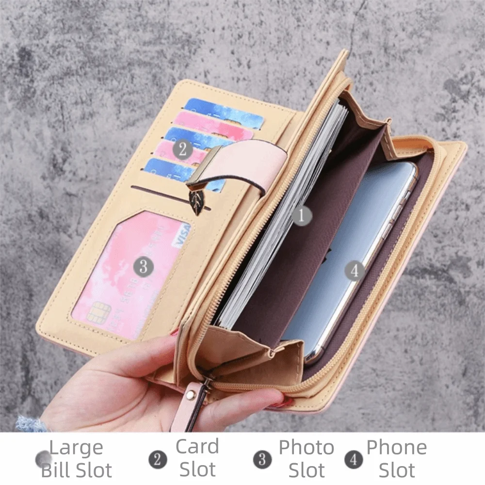 

Fashion PU Leather Women Long Wallet Hasp Design Large Capacity Coin Purse Leaf Tassels Slim Small Wallet Women Girls
