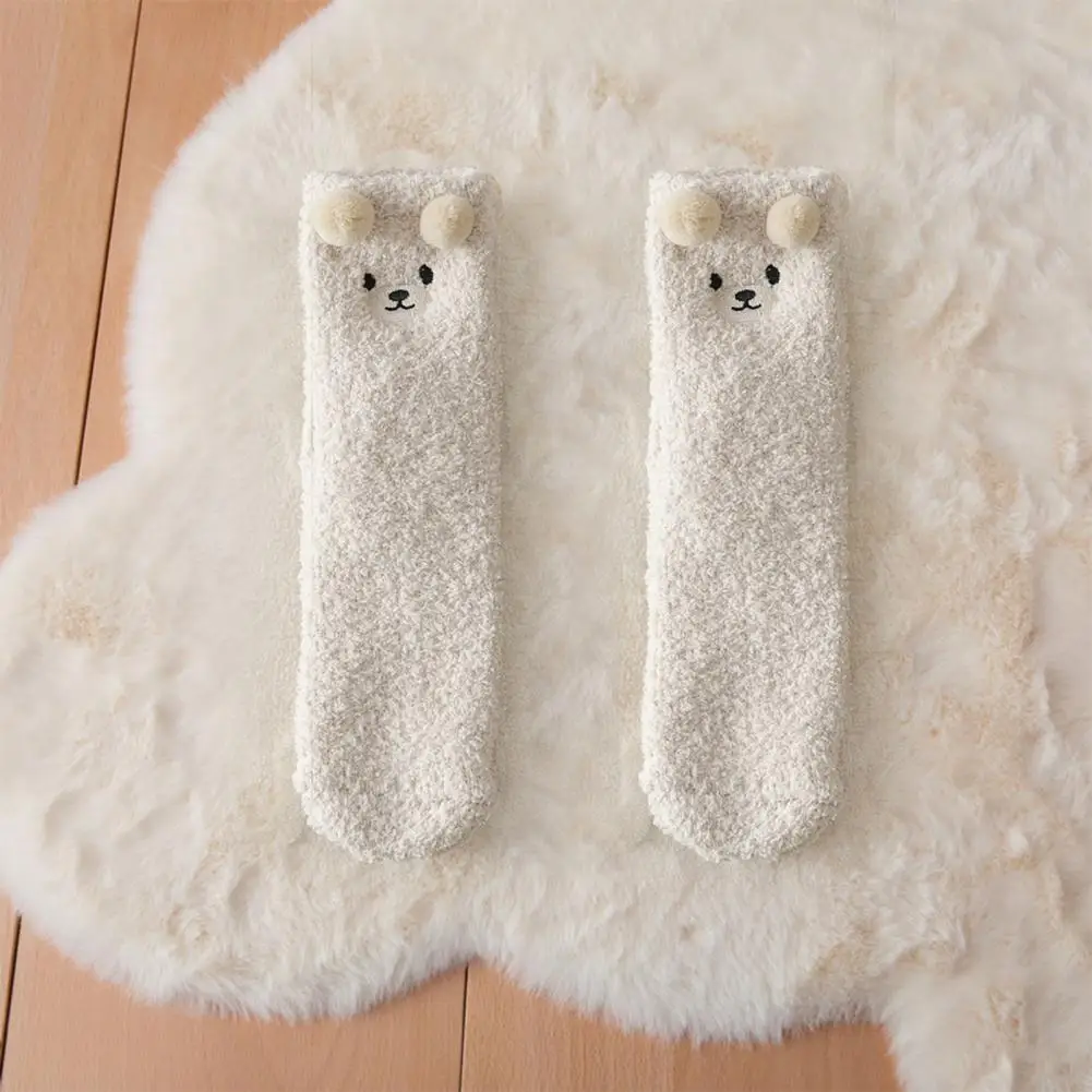 Women Mid-calf Socks Cozy Winter Women's Coral Fleece Bear Patterned Plush Socks Thickened Mid-tube for Home Sleep Coral Fleece image 5