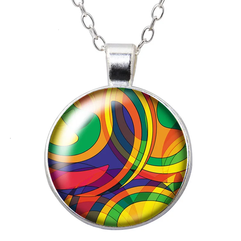 Colorful Rotating radiate Patterns Flowers Bubbles Round Photo Glass cabochon silver plated pendant necklace jewelry Gift - view 3