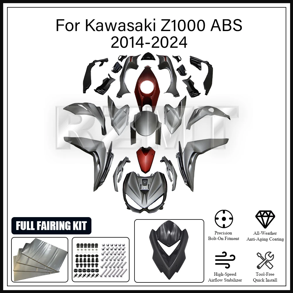 Motorcycle Injection mold Full Fairing Kit fit For Kawasaki Z1000 ER1000 2014 2015 2016 2017 2018 - 2024 Carbon Fibre Paint