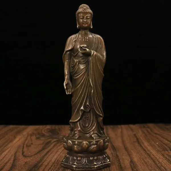 

Pure bronze Buddha statue such as the Buddha standing statue standing lotus Amitabha Buddha home Buddha hall worship ornaments