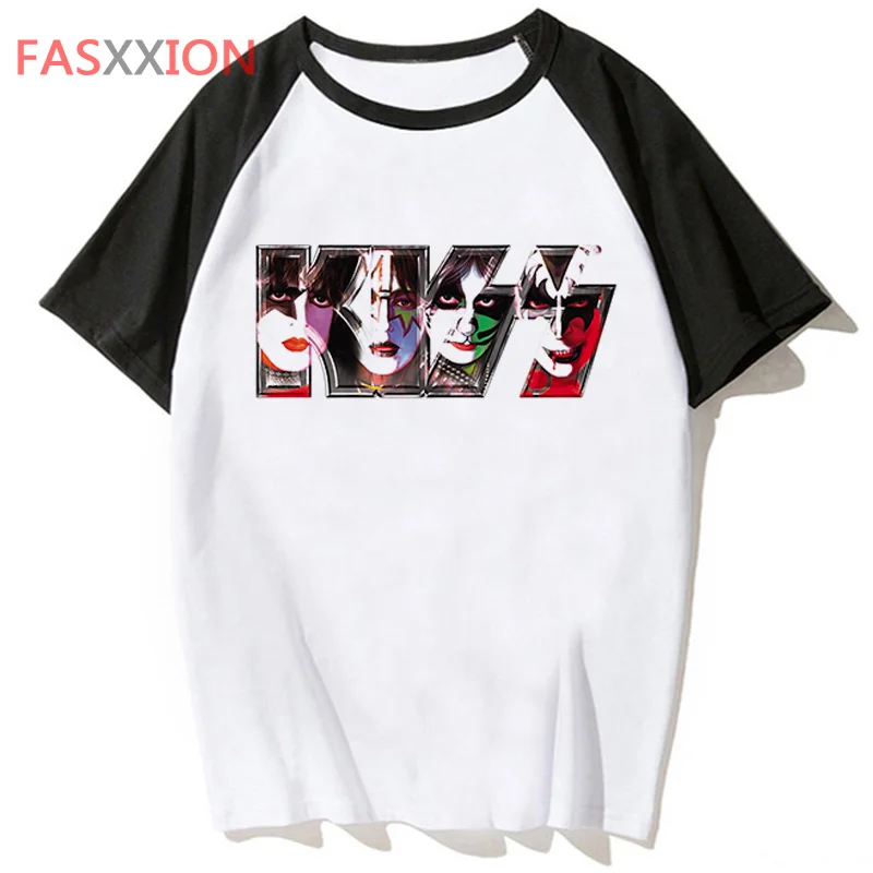 Kiss Band summer top t shirt female korean fashion funny manga Kawaii white t shirt t shirt vintage