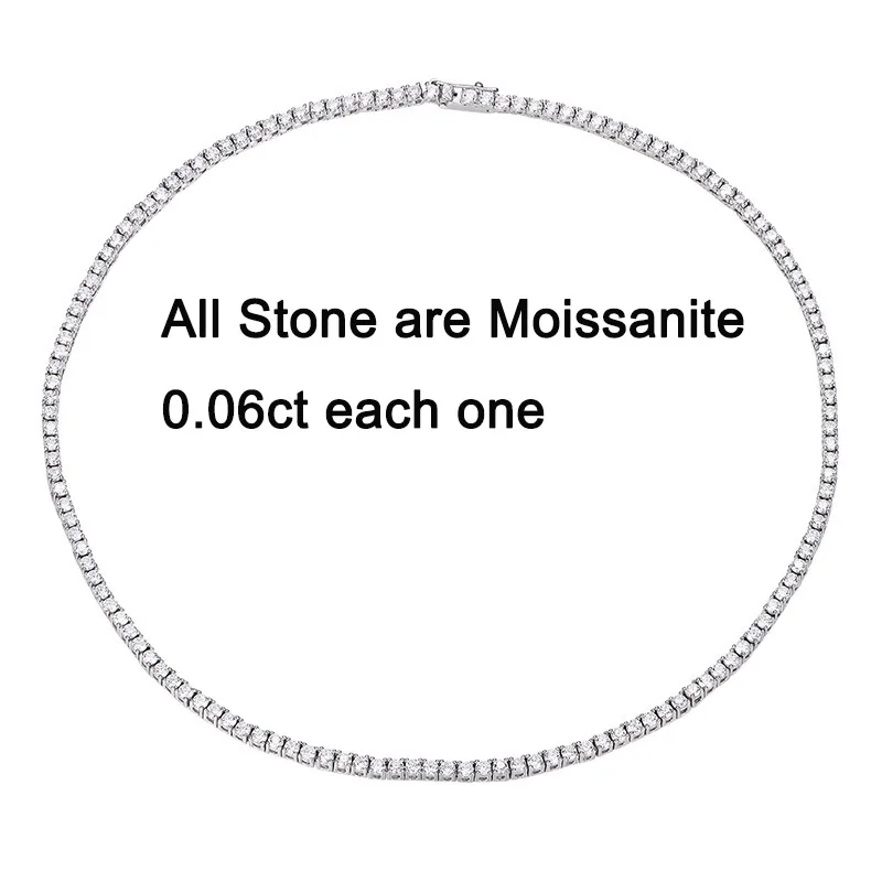 2.5mm All Real Moissanite Tennis Chain Necklace for Women S925 Sterling Sliver Moissanita Lab Diamond Neck Chain Fine Jewelry