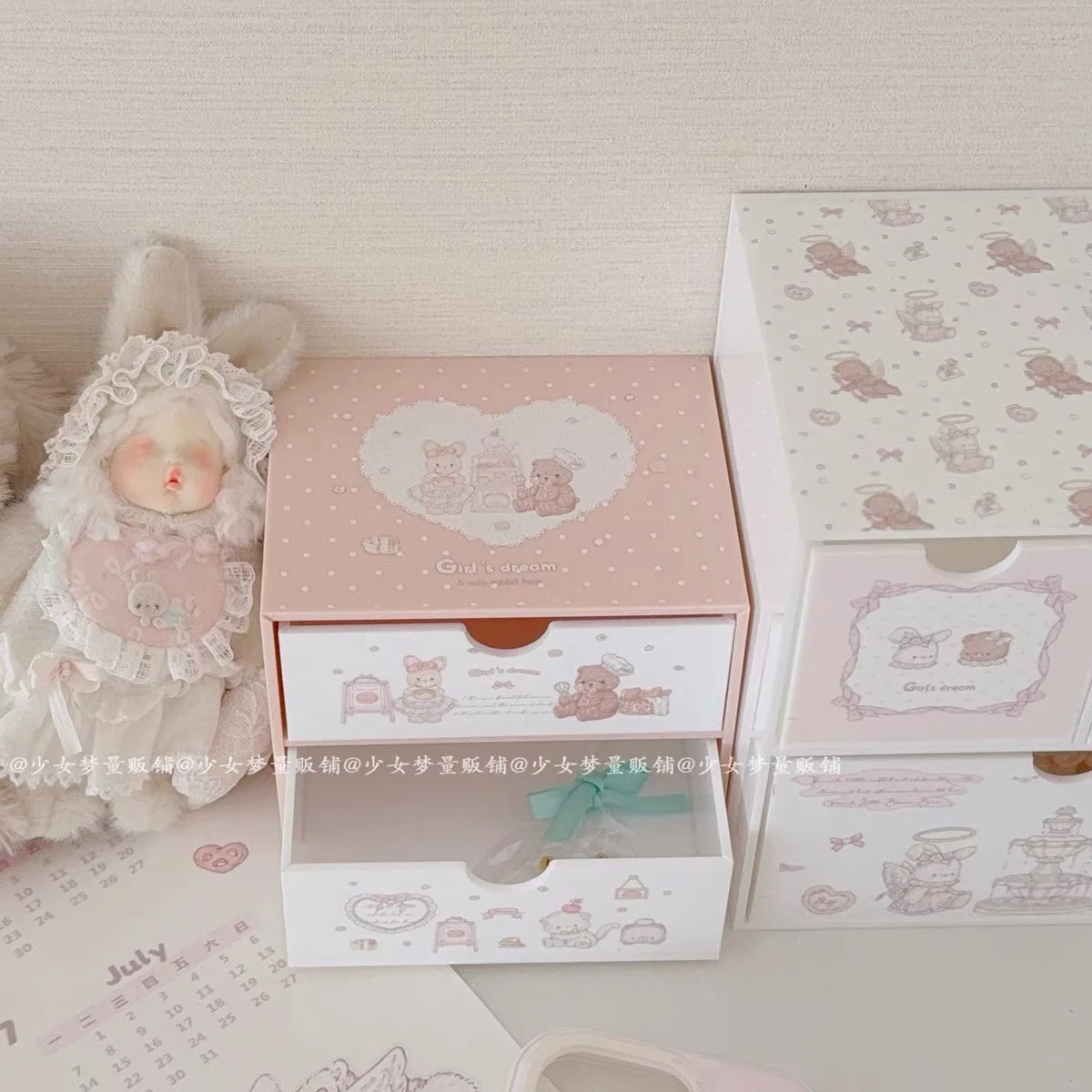 Desktop Cartoon Cosmetics Storage Box Desktop Organizer with Drawers Pen Holder Stationary Storage Rack for Office Desks