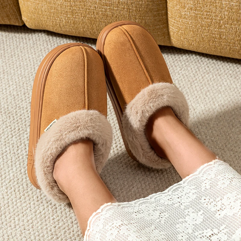 Fashion PU Warm Women Winter Slippers Boot Couple Indoor Outdoor Anti-slip Snow Boots Men Leisure Home Shoes